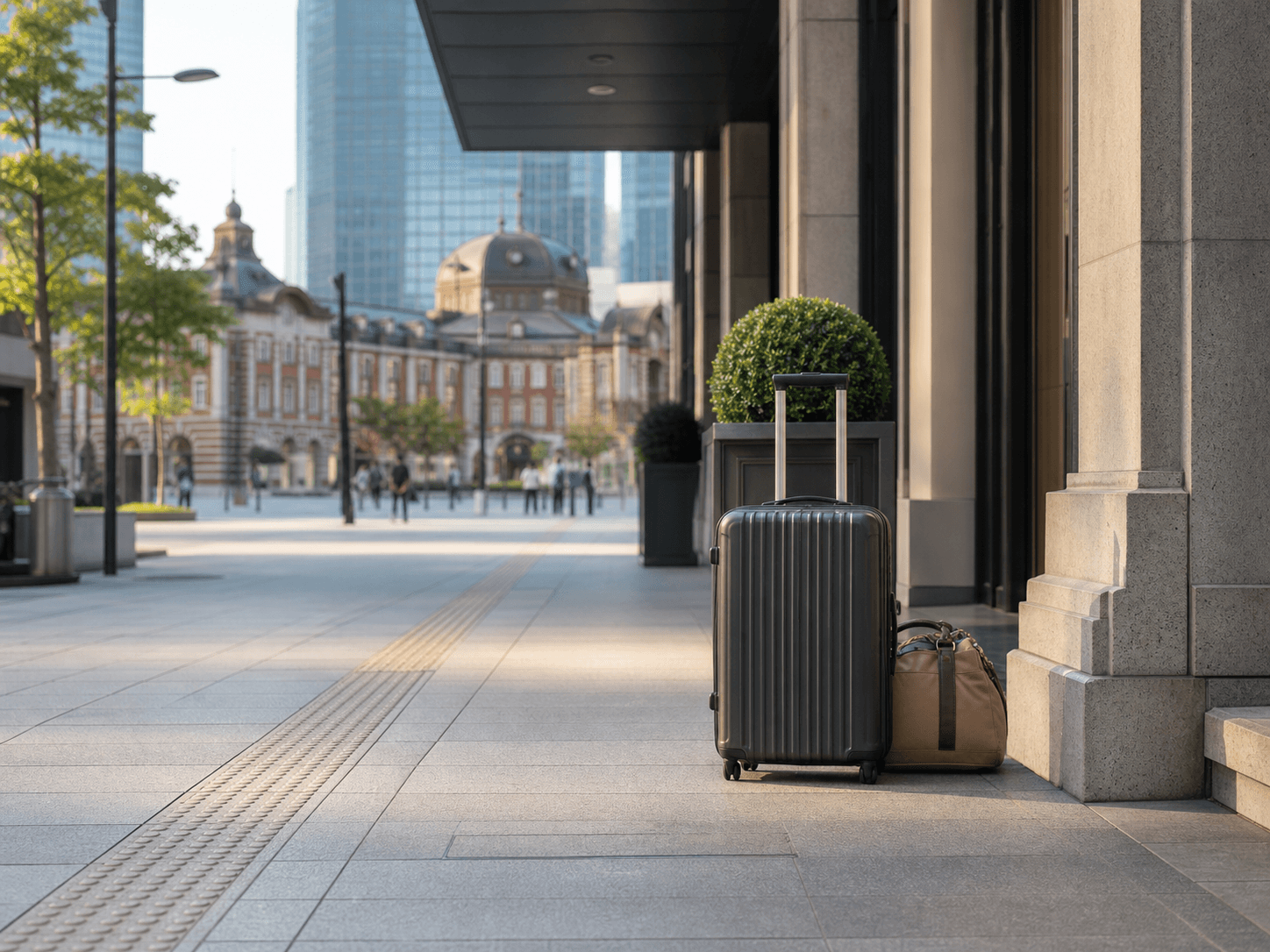 Luggage near a Tokyo station hotel area
